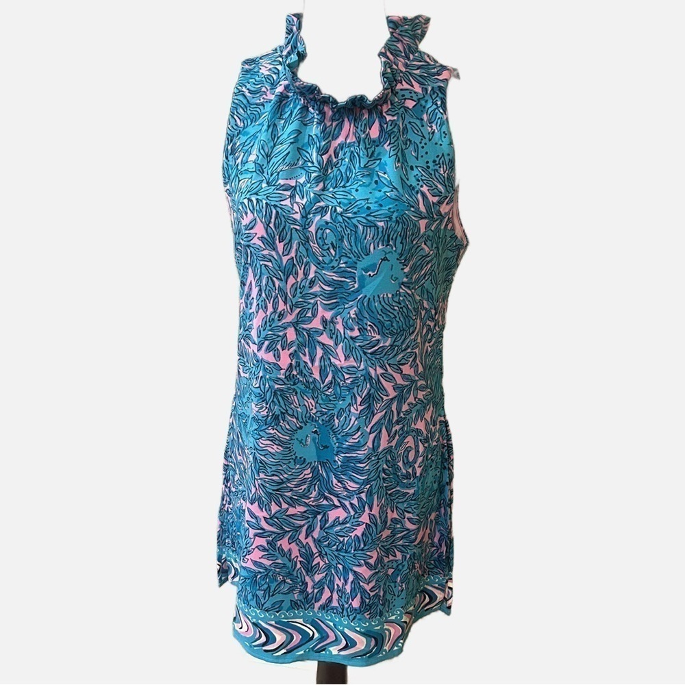 Lily Pulitzer Dress Sz 8 Built In Shorts Women Animal Print Pink Sleeves Ruffled